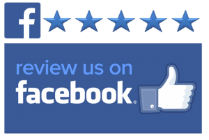 A facebook page with five stars and the words " review us on facebook ".