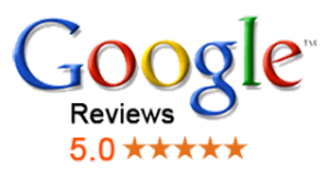 A google review logo with 5 stars.